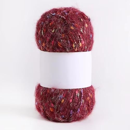 Mohair-Garne mit bunten Punkten, weiches Garn, handgestrickt, gehäkelt, gewebt, für Schal, Schal, Handwerk, Weinrot, 50 g von Xiao Hua