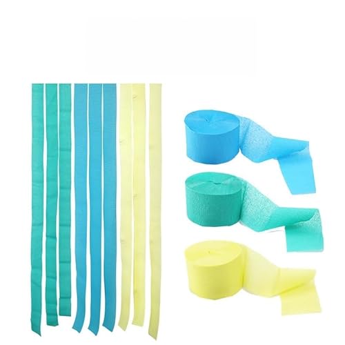 XIAO HUA Krepppapier-Luftschlangen, 3 Rollen, Blau, Grün, Gelb, Krepppapier für Geburtstagsdekorationen, Babyparty-Dekorationen (4,6 cm x 2,7 m/Rolle) von Xiao Hua