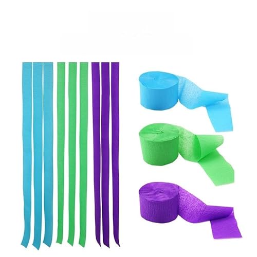 XIAO HUA Krepppapier-Luftschlangen, 3 Rollen, Blau, Grün, Lila, Krepppapier für Geburtstagsdekorationen, Babyparty-Dekorationen (4,6 cm x 2,5 m/Rolle) von Xiao Hua