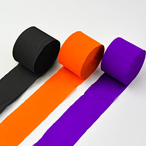 XIAO HUA Krepppapier-Luftschlangen, 3 Rollen, Schwarz, Orange, Lila, Krepppapier für Geburtstagsdekorationen, Babyparty-Dekorationen (4,6 cm x 2,7 m/Rolle) von Xiao Hua