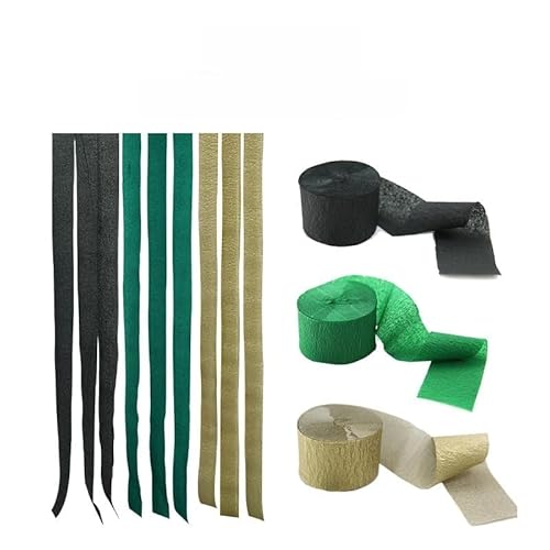 XIAO HUA Krepppapier-Luftschlangen, 3 Rollen, schwarz, grün, goldenes Krepppapier für Geburtstagsdekorationen, Babyparty-Dekorationen (4,6 cm x 2,5 m/Rolle) von Xiao Hua