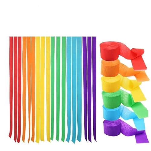 XIAO HUA Krepppapier-Luftschlangen, 6 Rollen, Rot, Orange, Gelb, Grün, Blau, Lila, Krepppapier für Geburtstagsdekorationen, Babyparty-Dekorationen (4,6 cm x 2,7 m/Rolle) von Xiao Hua