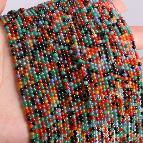 Xiao Hua 3 mm große kleine runde Perlen aus Naturstein, Schmuckzubehör, bunte Naturstein-Armbänder, Ohrringe, Halsketten, Schmuckperlen-Zubehör von Xiao Hua