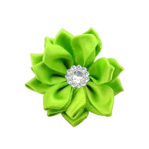Xiao Hua Satinband-Blumen zum Basteln, Stoffblumen, Gänseblümchen mit Strasssteinen, Satinband für Ornamente, Applikationen, DIY, Hochzeit, Hellgrün, 10 Stück von Xiao Hua