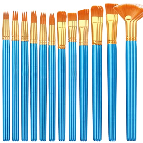 XiaoLidm 36 Stück Pinsel Set, Pinselset Acrylfarben mit Holzgriffen, Feine Pinsel Acrylfarbe in 12 Größen, Nylonhaarpinsel für Gesicht Felsen Leinwand, Gemälde Liebhaber zum Basteln (Blau) von XiaoLidm