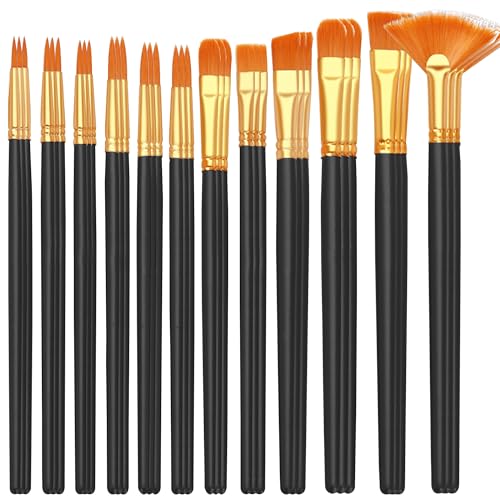 XiaoLidm 36 Stück Pinsel Set, Pinselset Acrylfarben mit Holzgriffen, Feine Pinsel Acrylfarbe in 12 Größen, Nylonhaarpinsel für Gesicht Felsen Leinwand, Gemälde Liebhaber zum Basteln (Schwarz) von XiaoLidm
