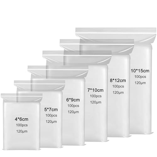 XiaoLidm 600 Stück Druckverschlussbeutel Klein in 6 Größen, Zipper Beutel Klein, Plastiktüten Tütchen mit Druckverschluss, Baggies mit Zipper Transparent, Wiederverschließbare Plastikbeutel & Tüten von XiaoLidm