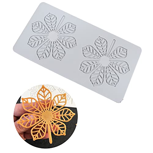 Silikon-Fondant-Spitzenmatte, Zuckerhandwerk-Abdruckform, essbarer Kuchen, Molekularküche, Dekoration, 2 Löcher Kastanienblatt von XiaoShenLu