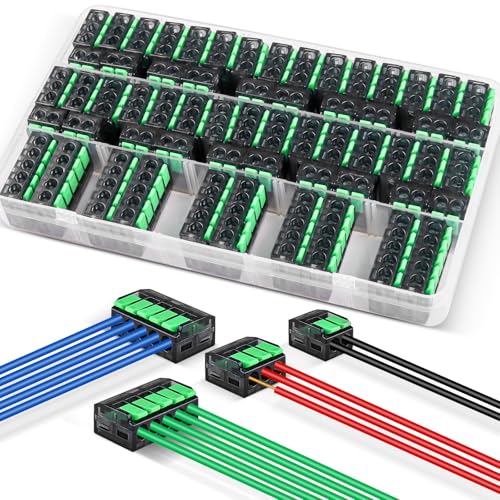 Xiaocanglan Kabelverbinder Kabelklemmen Elektro, 60 Stück Verbindungsklemmen Klemme mit Betätigungshebel, 4mm² Leiter Klemme Lüsterklemmen Verbindungsklemme Kombiniert Werden (Grün) von Xiaocanglan