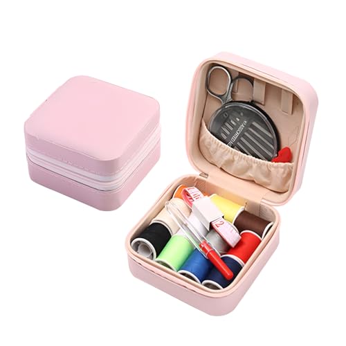 Tragbares Mini-Nähset, komplettes Set mit Schere, Nadeln, Fäden, weichem Maßband, Demontagemesser und Fingerhut – ideal für Reisen, Notfallreparaturen, Anfänger und den Heimgebrauch (2 Stück) (2 rosa) von XiaoerYu