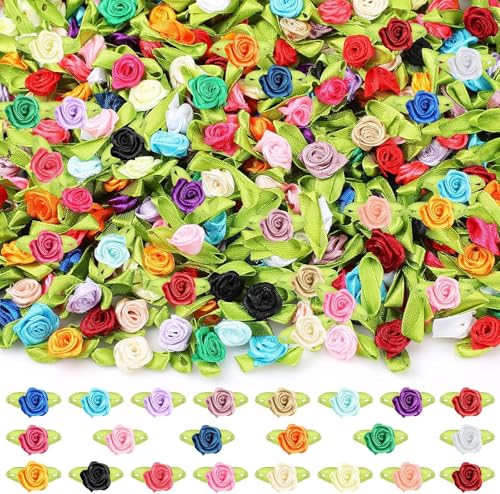 Xiaohui887 500 mehrfarbige Mini-Rosenbänder zum Basteln, 15 mm, Mini-Satin-Rosenschleifen, Mikro-Kunststoff, Blumenbänder mit grünen Blättern, geeignet für Hochzeit, Brautgeschenke, Nähen Xiaohui887 500 mehrfarbige Mini-Rosenbänder zum Basteln, 15 mm, Mini-Satin-Rosenschleifen, Mikro-Kunststoff, Blumenbänder mit grünen Blättern, geeignet für Hochzeit, Brautgeschenke, Nähen von Xiaohui887