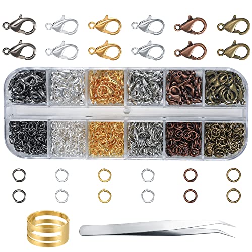 120 Stk Karabinerverschlüsse, 840 Stk Kettenverschlüsse, 6 Farben Schmuck Ketten Verschlüsse Haken und offene Sprungringe für Halsketten, Armbänder, DIY Schmuckherstellung von Xiaomoyu