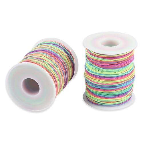 2 Stück Elastisches Band, Perlenfäden, Regenbogen Gummiband, Stretch-Schnur, Handwerk Schnur für Armband, Schmuck, Halskette, Basteln, Geflochtenes Haargummi von Xiaomoyu