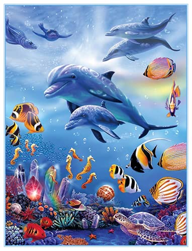 Xiaomoyu 5D DIY Diamond Painting Kits Full Drill für Kinder Erwachsene, Diamant Painting Strass Kristall Stickerei Kreuzstich Leinwand Bilder Malen nach Zahlen Painting für Home Wall Decor – Delphin von Xiaomoyu