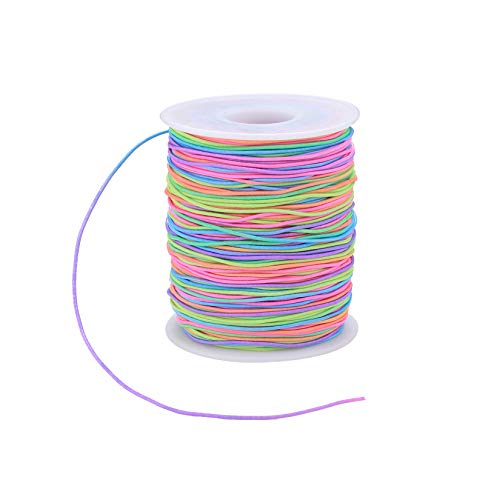 100m Elastisches Faden, Perlenfäden, Regenbogen Gummiband, Handwerk Schnur für Armband, Schmuck, Halskette, Basteln, Geflochtenes Haargummi, Perlen Spielzeug Schnur (1 mm) Rainbow Color von Xiaomoyu
