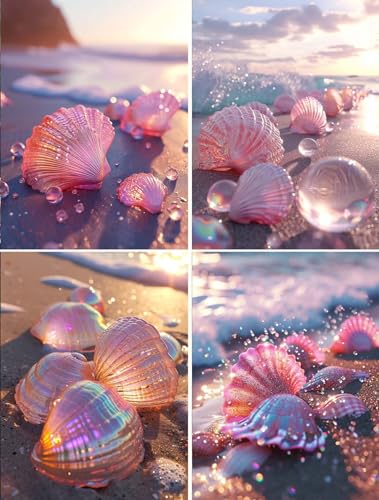 4 Stück Diamond Painting Full Set, Muschel Diamond Painting Erwachsene Kinder, DIY 5D Strand Diamant Malerei Bilder, 4er Set Strass Stickerei Painting für Wand Dekorationen und Geschenk 15x20cm von Xiaonu