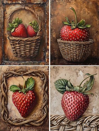 Diamond Painting, 4 Pack 5D Diamant Painting Bilder Erwachsene Kinder, DIY Erdbeeren Diamant Malerei Set, 4 Stück Früchte Diamond Painting für Wohnzimmer Schlafzimmer Wand Dekoration Geschenk 30x40cm Diamond Painting, 4 Pack 5D Diamant Painting Bilder Erwachsene Kinder, DIY Erdbeeren Diamant Malerei Set, 4 Stück Früchte Diamond Painting für Wohnzimmer Schlafzimmer Wand Dekoration Geschenk 30x40cm von Xiaonu