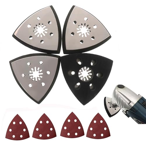 4 Stück Dreieck Schleifteller Multitool Schleifplatte 93mm mit 24 x Schleifpapier Dreieckschleifer, Fein Schleifplatte, für Holz, Metall, Hartplastik, Putz, Schleifen, Entrosten von Xiciki