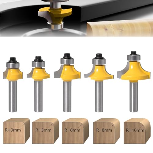 Xiciki 5 Pcs Abrundfräser Set für Holzverarbeitung,Inklusive Abrundfräser mit Kugellager,Kantenfräser und Radiusfräser,Präzisionswerkzeuge eine für Zimmerei Fasen Holzbearbeitung Trimmen von Xiciki