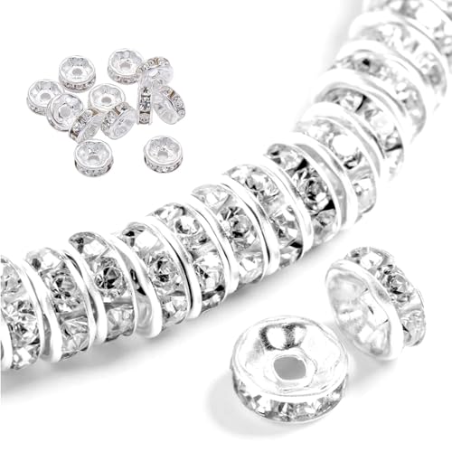 Xiciki 50 Stück Rondelle Perlen, Strass, 8 mm, Unterlegscheiben, Perlen, Kristall, Abstandshalter, rund, lose Perlen, Strass, Abstandshalter, Perlen für Armband, Schmuckherstellung Xiciki 50 Stück Rondelle Perlen, Strass, 8 mm, Unterlegscheiben, Perlen, Kristall, Abstandshalter, rund, lose Perlen, Strass, Abstandshalter, Perlen für Armband, Schmuckherstellung von Xiciki