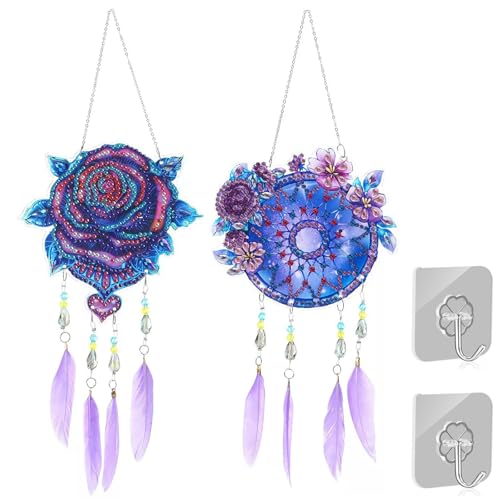 Xiciki 2 Set Traumfänger Bastelset,5D Diamond Painting traumfänger,Diamond Painting Traumfänger,Traumfänger Bastelset Mädchen für Freunden und Familie zu basteln,Perfekt für Garten und Wand Deko von Xiciki