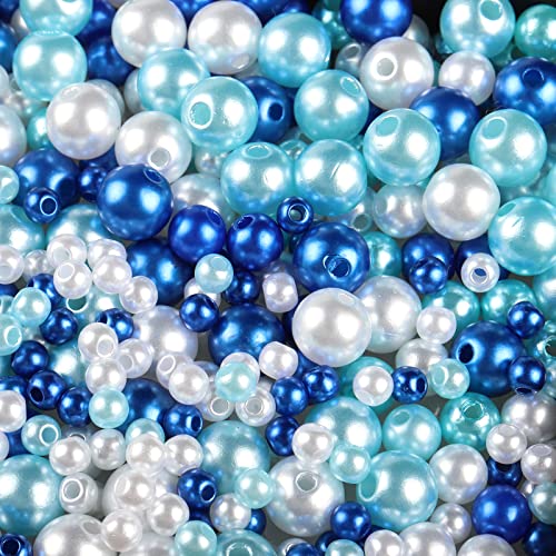 Xicommcn 900 Stück Perlen Glasperlen zum Auffädeln, Bastelperlen mit Loch, Perlen Großes Loch, Schmuckperlen zum Auffädeln, Bunte Deko Perlen Runde Perlen Armbänder Selber Machen (Blau) von Xicommcn