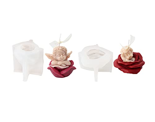 Xidmold 2 Stück 3D Engel Silikonform Rose Engel Kerzenform Seifenform Kuchen Fondant Silikon Formen Engel Baby Silikonform für Tortendeko, Schokolade, Seife, Sojawachs Kerzen, Handwerk von Xidmold