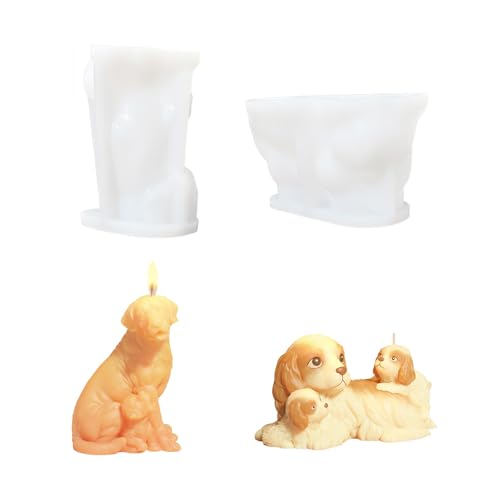 Xidmold 2 Stück Hund Kerze Silikonformen, Gipsform Tiere, 3D Hund Silikonformen für Schokolade, Epoxidharz, Seife, Gips, Sojawachs Kerzen, Handwerk (Hund) von Xidmold