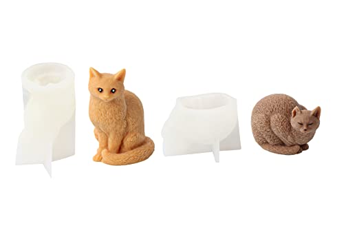 Xidmold 2 Stücke 3D Katze Silikonform Kerzenform Seifenform Katze Silikon Formen Tier Backform für Tortendeko, Schokolade, Seife, Sojawachs Kerzen, Handwerk (Katze B) von Xidmold