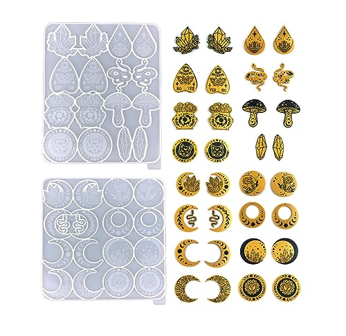 Xidmold 2 x Mondphasen-Ohrring-Harz-Formen, Mondblume, Pilz, Schmetterling, Katze, Schlange, Schmuck, Anhänger, Silikonformen, Gießform für DIY-Schmuck, Handwerk Xidmold 2 x Mondphasen-Ohrring-Harz-Formen, Mondblume, Pilz, Schmetterling, Katze, Schlange, Schmuck, Anhänger, Silikonformen, Gießform für DIY-Schmuck, Handwerk von Xidmold