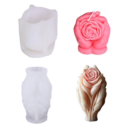 Xidmold 2er Set Rosen Silikonform - 3D Blumen Kerzenform Silikon für Kerzen, Seifen & Epoxidharz - Ideal für DIY, Aromatherapie & Geschenke (Valentinstag/Geburtstag) von Xidmold