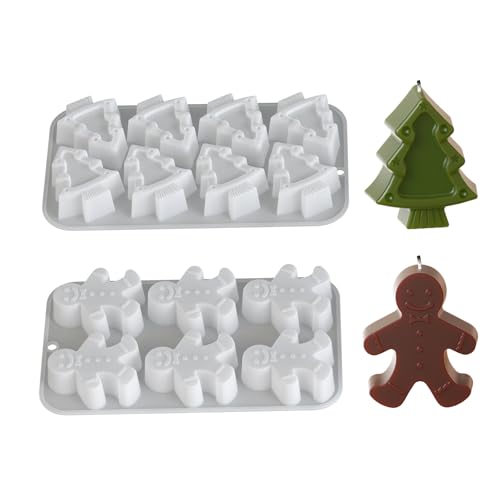 Xidmold 2er Set Weihnachts kerzenformen,Lebkuchenmann & Weihnachtsbaum Silikon-Gießformen - Für Duftkerzen, Seifen & Fondant | DIY Weihnachtsdekoration, Geschenke & Bastelprojekte von Xidmold