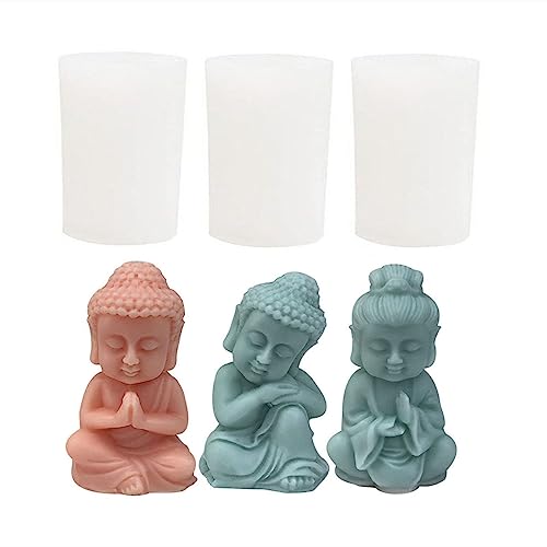 Xidmold 3 Stück Buddha Silikonform Kerzengießform 3D Buddha Kerzenform Gipsform Seifenform Buddha Gießform für Gips, Seife, Sojawachs Kerzen von Xidmold