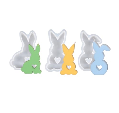 Xidmold 3 Stück Ostern Kaninchen Silikonformen Gießformen, Hasenform für Ostern, Ostern Hase Backform, Osterhase Silikonform for Gips, Sojawachs Kerzen, Handwerk (3 Stück C) von Xidmold