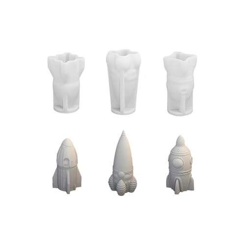 Xidmold 3 Stück Raketen Kerzen Formen Silikon, 3D Raketen Silikonform für Sojawachs Kerzen, Epoxidharz, Seife, Gips, Handwerk (C) von Xidmold