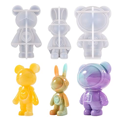 Xidmold 3 Stück Weltraum Tierharz Formen, 3D Bär Hase Astronaut Silikonform Epoxidharz, Tier Harzformen Gießen Formen für Schmuck, Schlüsselanhänger, Anhänger, Seife, DIY Handwerk Xidmold 3 Stück Weltraum Tierharz Formen, 3D Bär Hase Astronaut Silikonform Epoxidharz, Tier Harzformen Gießen Formen für Schmuck, Schlüsselanhänger, Anhänger, Seife, DIY Handwerk von Xidmold