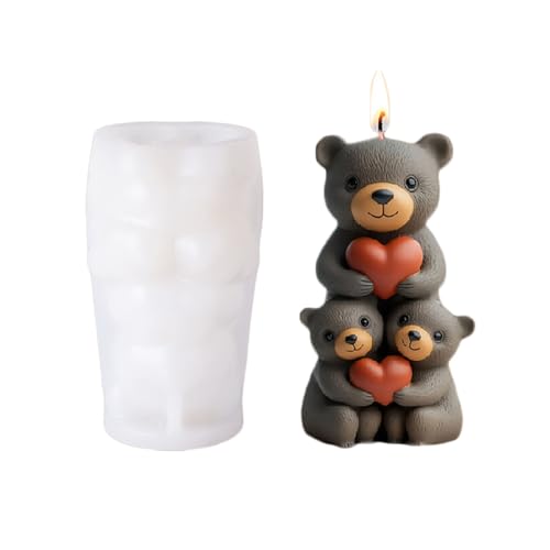 Xidmold 3D Bär Kerze Silikonform Fondant Bären Süßigkeit Schokolade Form Niedlicher Bär Set Kerze Form Cartoon Seife Soja Wachs DIY Handcraft Ornamente Hochzeit Dekoration (252-A) von Xidmold