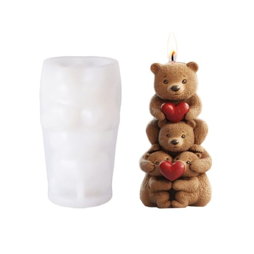 Xidmold 3D Bär Kerze Silikonform Fondant Bären Süßigkeit Schokolade Form Niedlicher Bär Set Kerze Form Cartoon Seife Soja Wachs DIY Handcraft Ornamente Hochzeit Dekoration (De-SIL5224-) von Xidmold