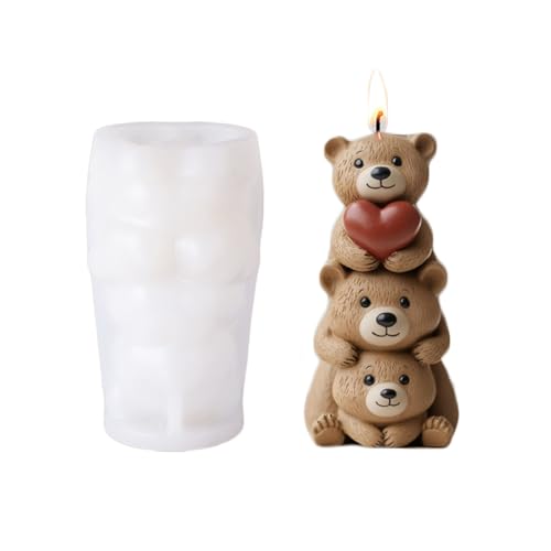 Xidmold 3D Bär Kerze Silikonform Fondant Bären Süßigkeit Schokolade Form Niedlicher Bär Set Kerze Form Cartoon Seife Soja Wachs DIY Handcraft Ornamente Hochzeit Dekoration (De-SIL5224-253-C) von Xidmold