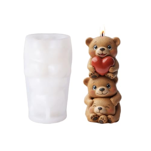 Xidmold 3D Bär Kerze Silikonform Fondant Bären Süßigkeit Schokolade Form Niedlicher Bär Set Kerze Form Cartoon Seife Soja Wachs DIY Handcraft Ornamente Hochzeit Dekoration (De-SIL5224-254-D) von Xidmold