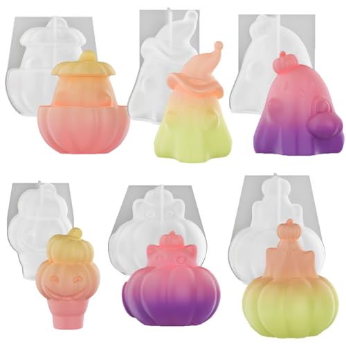 Xidmold 6 Stück Halloween Kürbis Kerzenform Silikon Set - Kerzen- & Seifengießformen für DIY Deko - Fondant, Schokolade, Tortendeko, Seife, Sojawachs Kerzen, Gips, Handwerk von Xidmold
