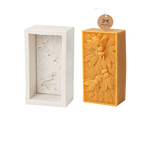 Xidmold Biene Blume Silikonform Kerzenform, Seifenform Silikon Biene, Biene Und Blume Muster Silikon-Formen für Bienenenwachskerzen, Seife, Fondant, Mousse, Harz Handwerk (Groß) von Xidmold
