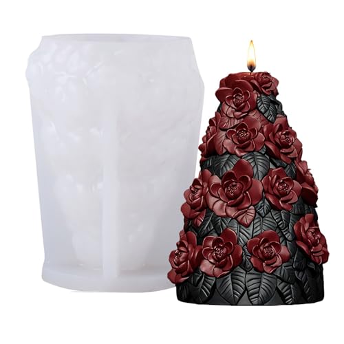 Xidmold Rugosa-Rose-Kegel Silikonform - 3D Weihnachts Kegel-Gießform für Kerzen, Seifen & Epoxidharz - Ideal für Sojawachs, Gips,Fondant & DIY Handwerk (B) von Xidmold