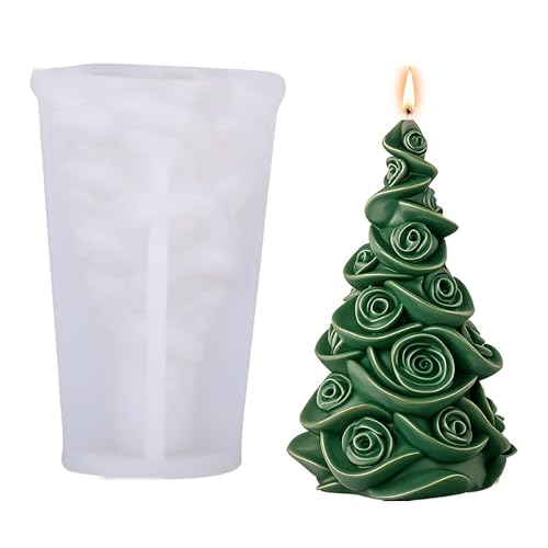 Xidmold Rugosa-Rose-Kegel Silikonform - 3D Weihnachts Kegel-Gießform für Kerzen, Seifen & Epoxidharz - Ideal für Sojawachs, Gips,Fondant & DIY Handwerk (C) von Xidmold