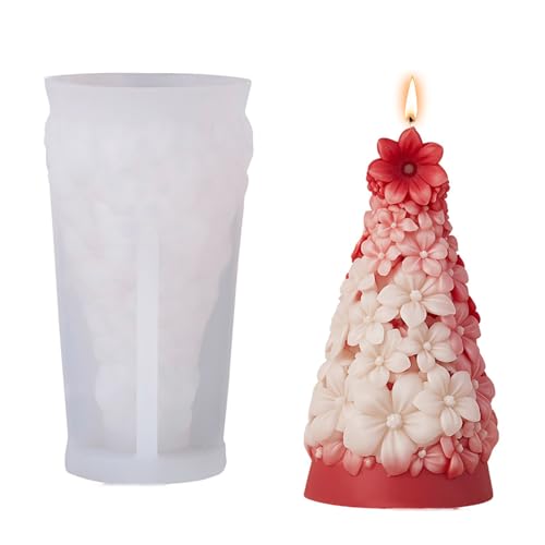 Xidmold Blumen-Kegel Silikonform - 3D Weihnachts Kegel-Gießform für Kerzen, Seifen & Epoxidharz - Ideal für Sojawachs, Gips,Fondant & DIY Handwerk (D) von Xidmold