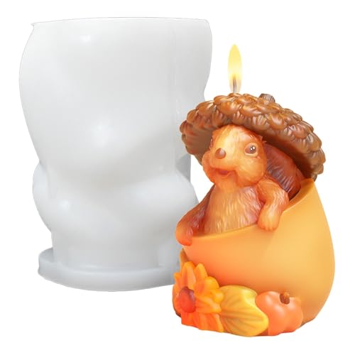 Xidmold Eichel Eichhörnchen Kerzenform 3D Tier Eichhörnchen Silikonform für Fondant, Tortendeko, Schokolade, Sojawachs Kerzen, Seife, Gips, Epoxidharz, Handwerk (B) von Xidmold