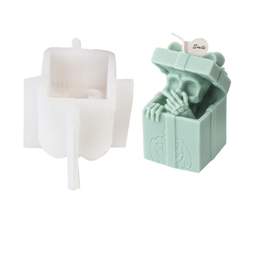 Xidmold Geschenkbox Schädel Kerzenform Silikon, Totenkopf Kerzen Form Gießform, Halloween Silikonform für Fondant, Schokolade, Sojawachs Kerzen, Epoxidharz, Gips, Seife, Handwerk (Nicht sprechen) von Xidmold
