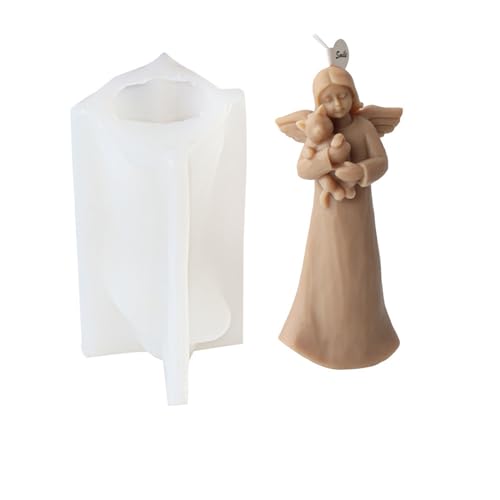 Xidmold Kerzenform Silikon Engel, 3D Engel mit Katze Silikonform for Fondant, Schokolade, Sojawachs Kerzen, Seife, Gips, Epoxidharz, Beton, Handwerk (D) von Xidmold