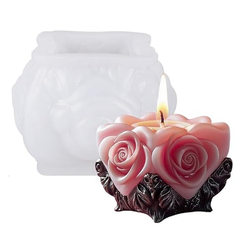 Xidmold Rosen & Herz Silikonform Set - Quadratische 3D Blumen Kerzenformen für DIY Fondant, Schokolade, Tortendeko, Seife, Sojawachs Kerzen, Gips, Handwerk，& Gipsdekoration (B) von Xidmold