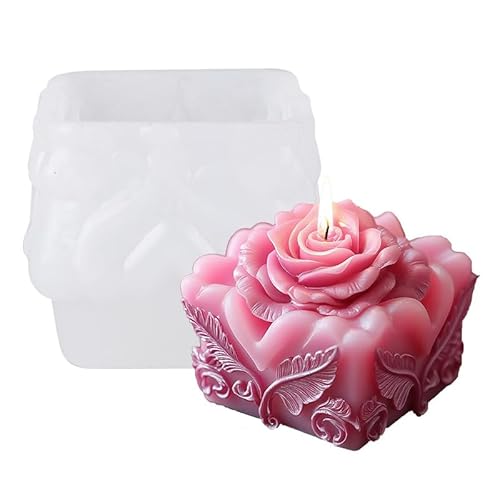 Xidmold Rosen & Herz Silikonform Set - Quadratische 3D Blumen Kerzenformen für DIY Fondant, Schokolade, Tortendeko, Seife, Sojawachs Kerzen, Gips, Handwerk，& Gipsdekoration (C) von Xidmold